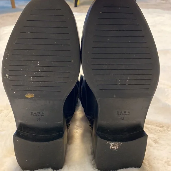 ☠️ ZARA TRAFALUC MOTO LEATHER & FAUX FUR EDGY BIKER BABE GRUNGE BUCKLE BOOTS - Picture 7 of 15